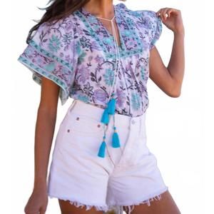 NEW BELL angel top in light turquoise /purple floral